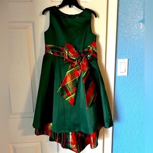 Girls Rare Editions Satin Green and Plaid Holiday Dress size 6x
